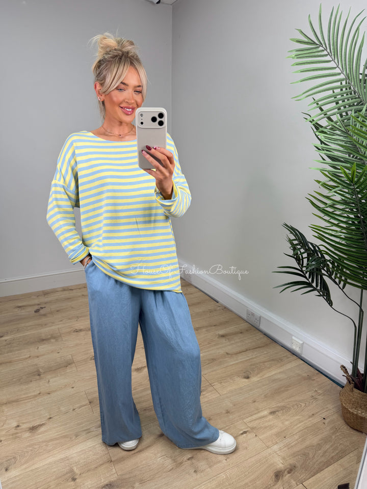Eliana Stripe Sweatshirt - Baby Blue & Lemon