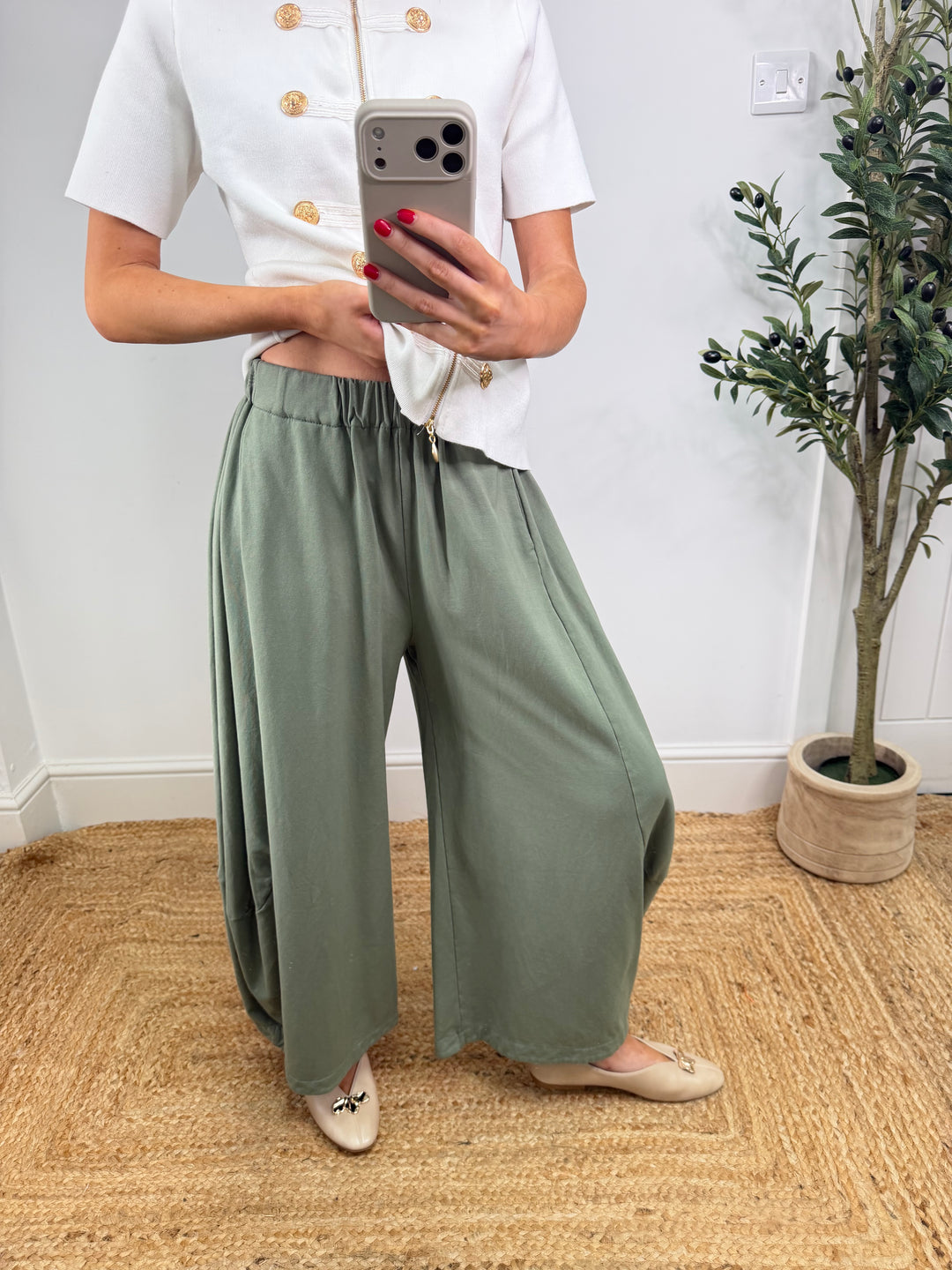 Casey Wideleg Barrel Joggers - Khaki