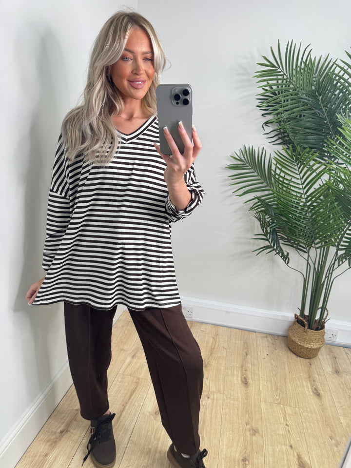 Florence Stripe Tee - Chocolate