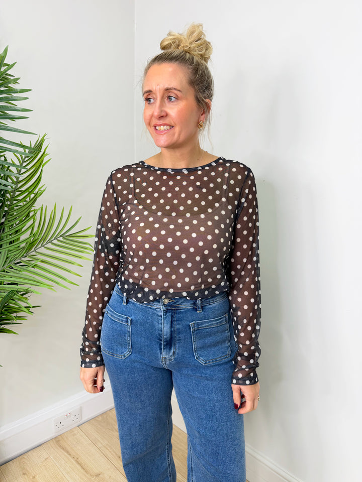 Polka Dot Mesh - Black & Cream