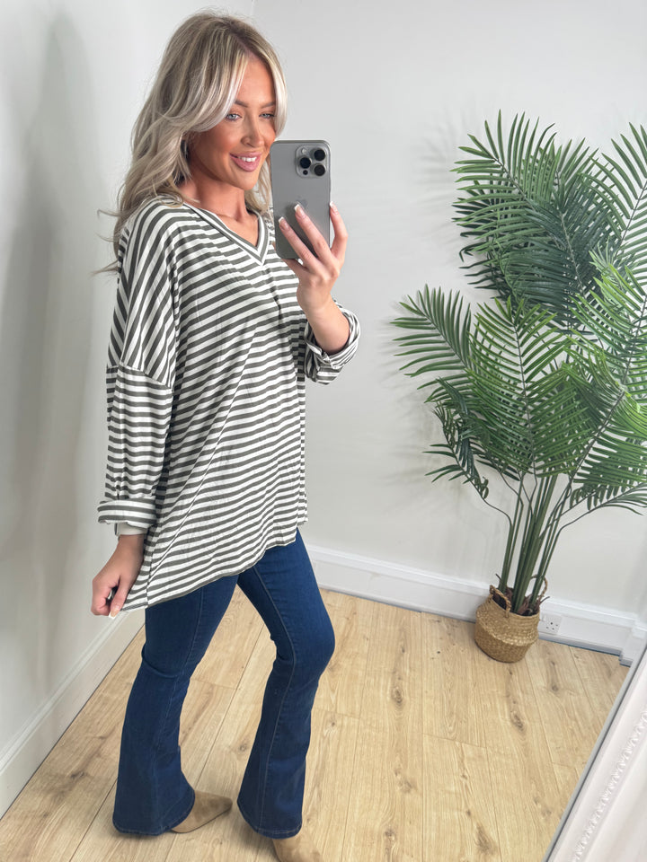 Florence Stripe Tee - Khaki