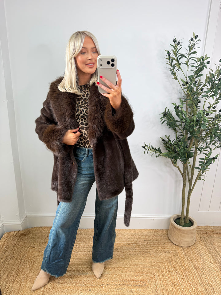 Luxe Fur Faux Coat - Chocolate
