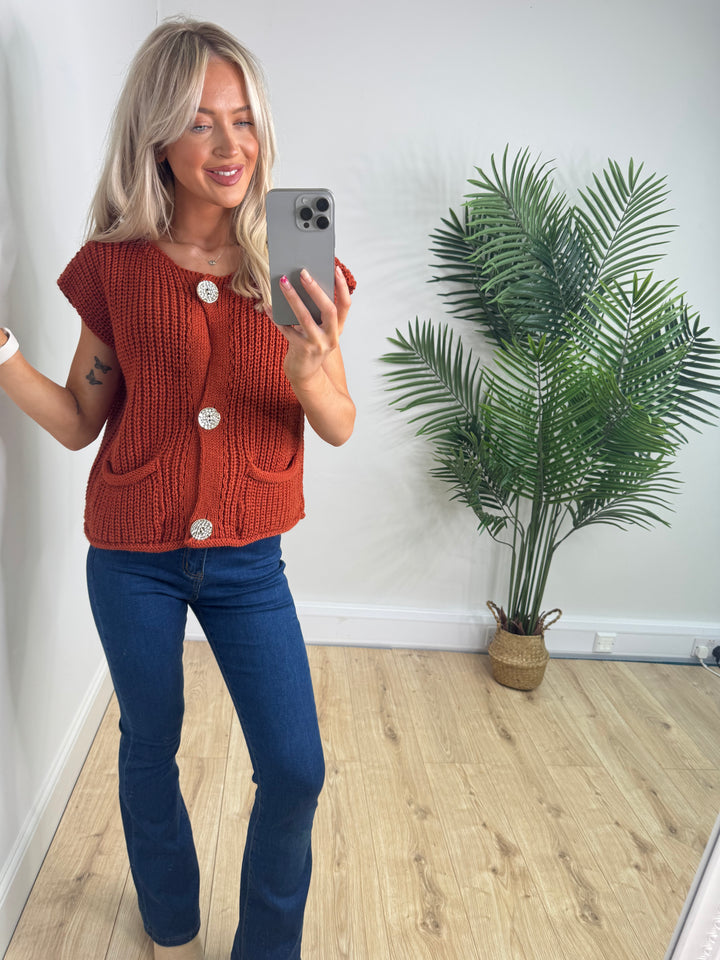Fern Gold Button Tank - Burnt Orange