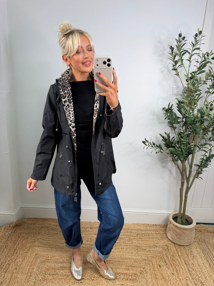 Reversible Leopard Rain Mac - Black