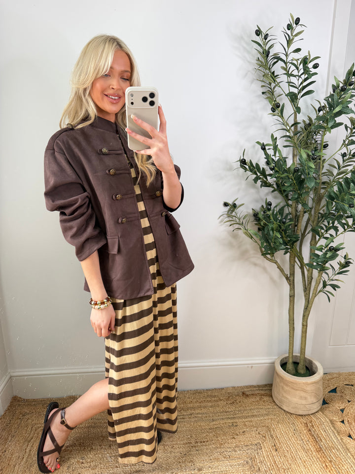 Carmen Military Suede Jacket - Chocolate