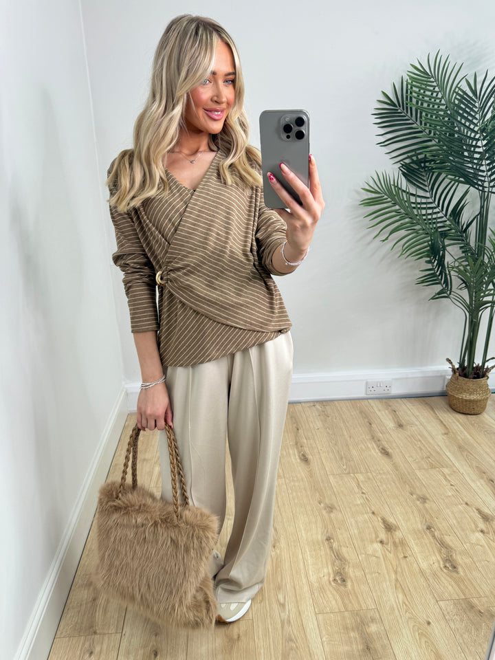 Mandy Side Button Top - Beige