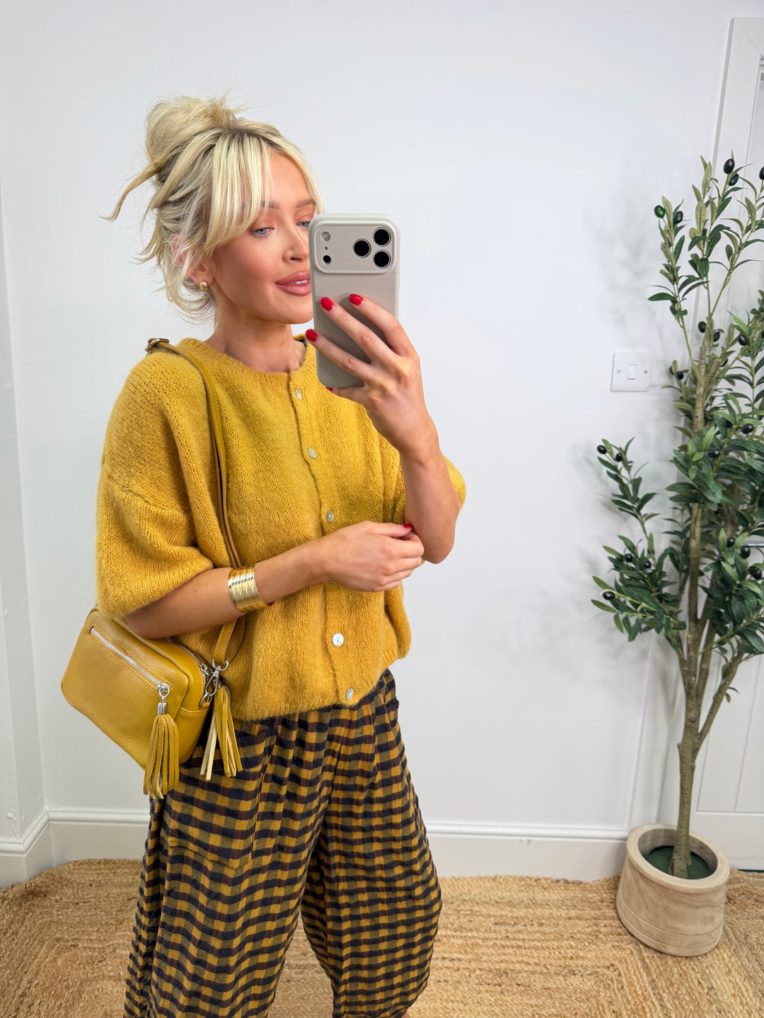 Kassia Cardigan - Mustard Short Sleeve