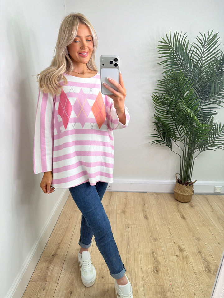 Stripey Argyle Knit - Pink