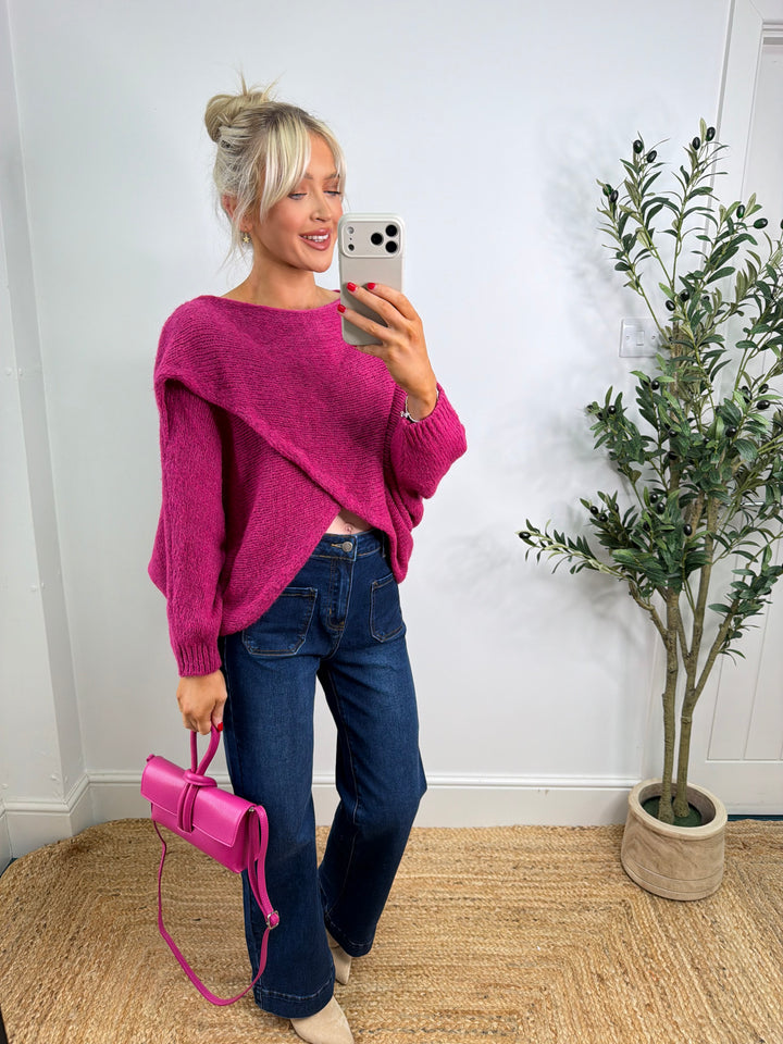 Ava Cross Over Knit - Raspberry