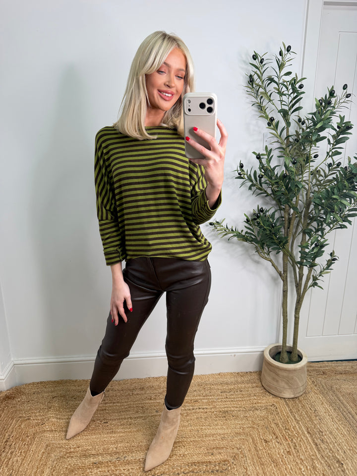 Alexandra Soft Knit Stripe Top - Lime