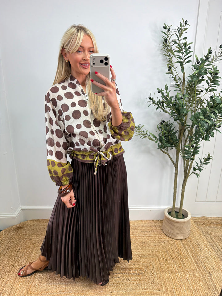 Janice Bomber Jacket - Chocolate Polka Dot