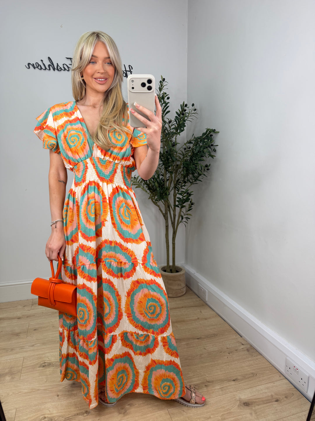 Malory Dress - Orange & Teal