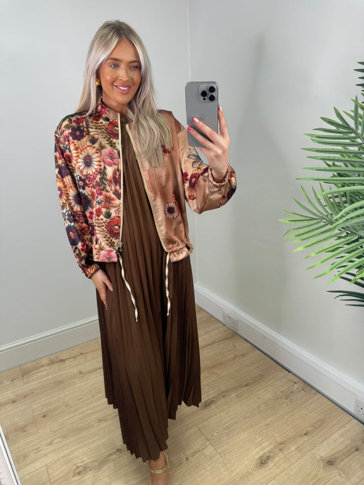 Floral Bomber Jacket - Tan