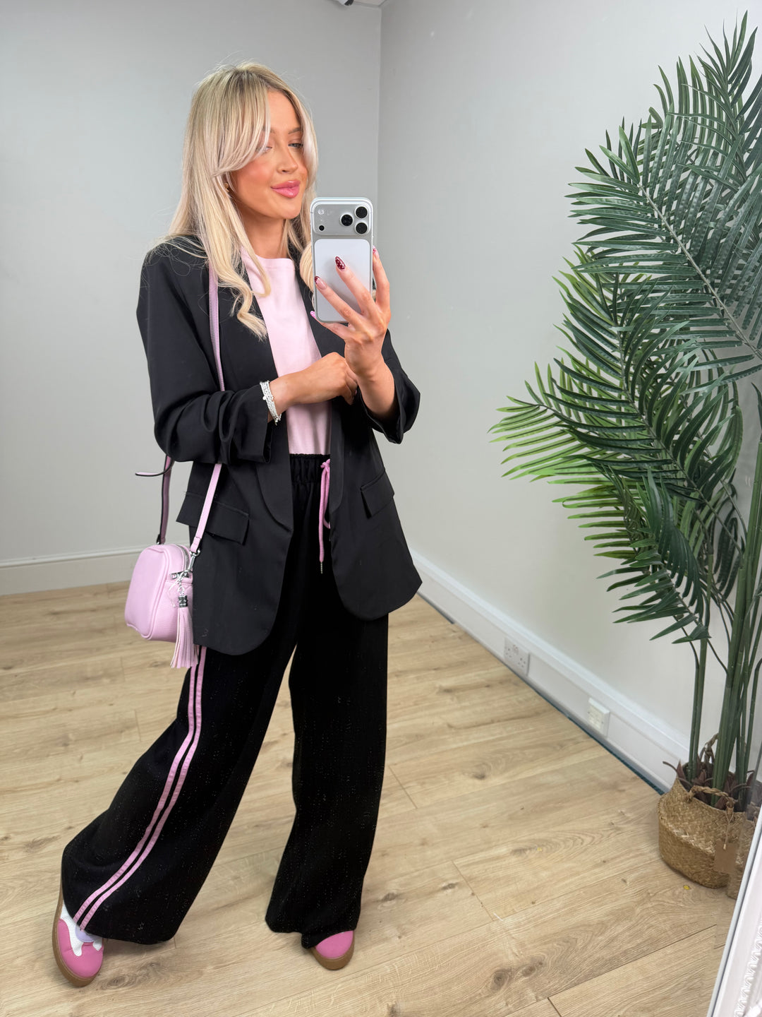 Two Stripe Joggers - Black & Pink