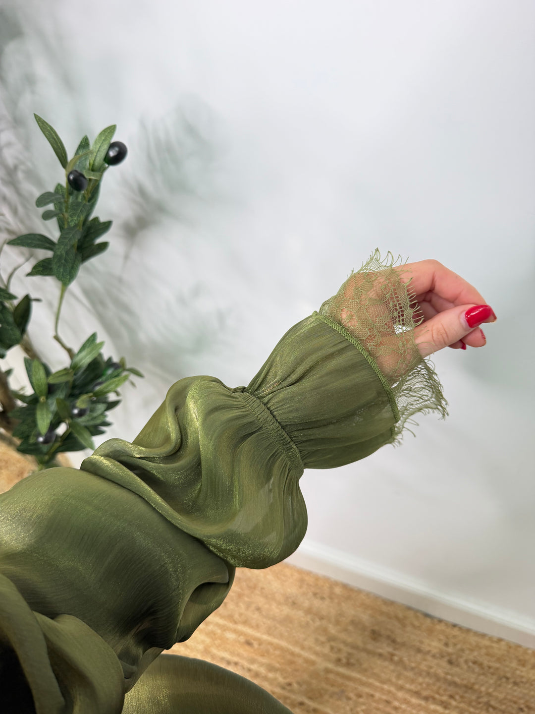 Annabelle Silky Lace Bomber - Dark Lime