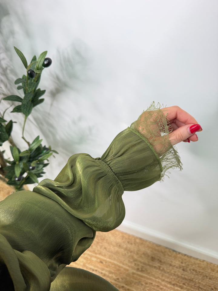 Annabelle Silky Lace Bomber - Dark Lime