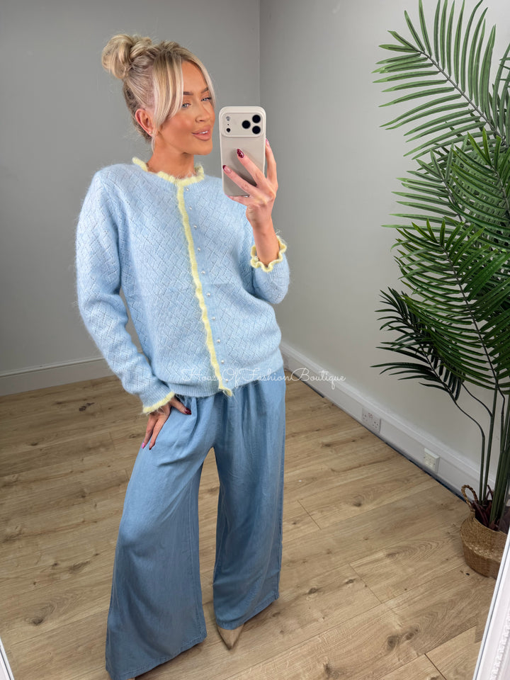 Ashley Cardigan - Baby Blue & Lemon