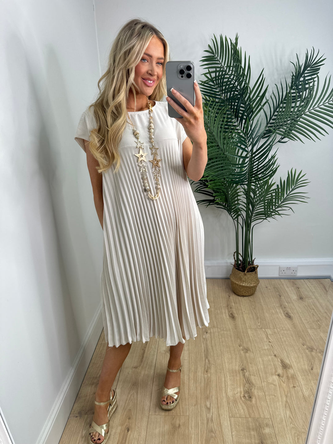 Cleo Pleated Dress - Cream