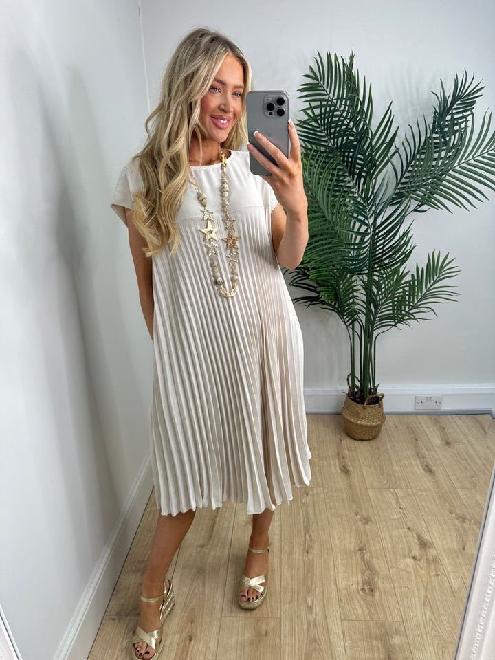 Cleo Pleated Dress - Cream