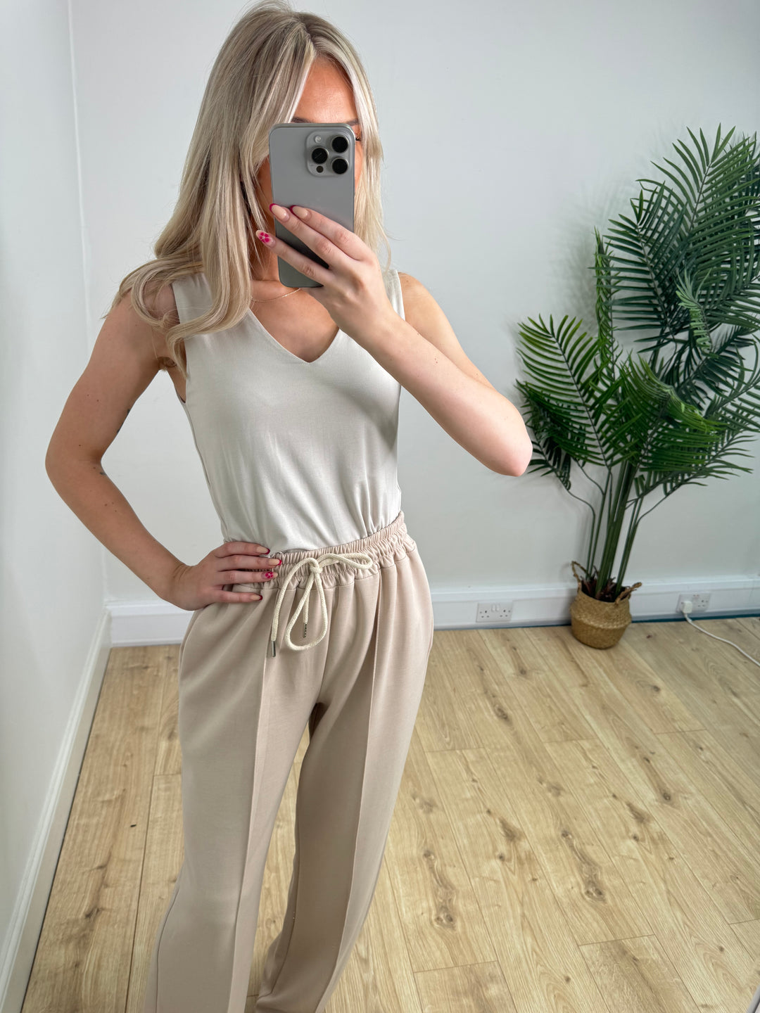 V Neck Double Layer Vest - Beige