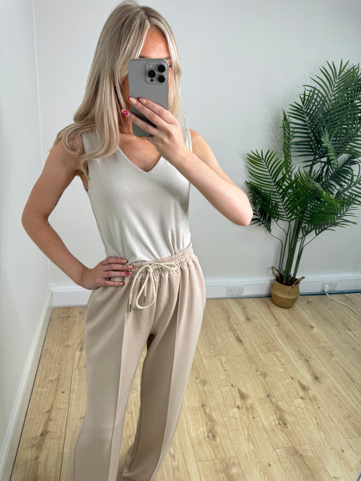 V Neck Double Layer Vest - Beige