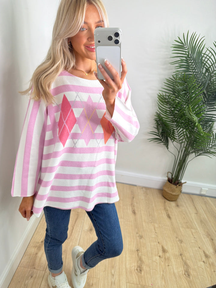 Stripey Argyle Knit - Pink