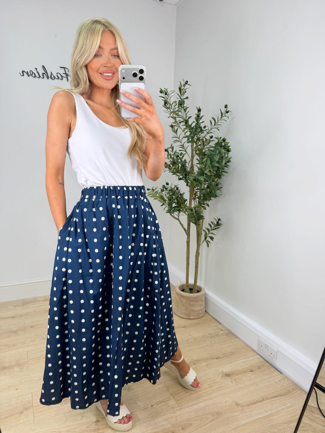 Pollie Polka Dot Skirt - Navy