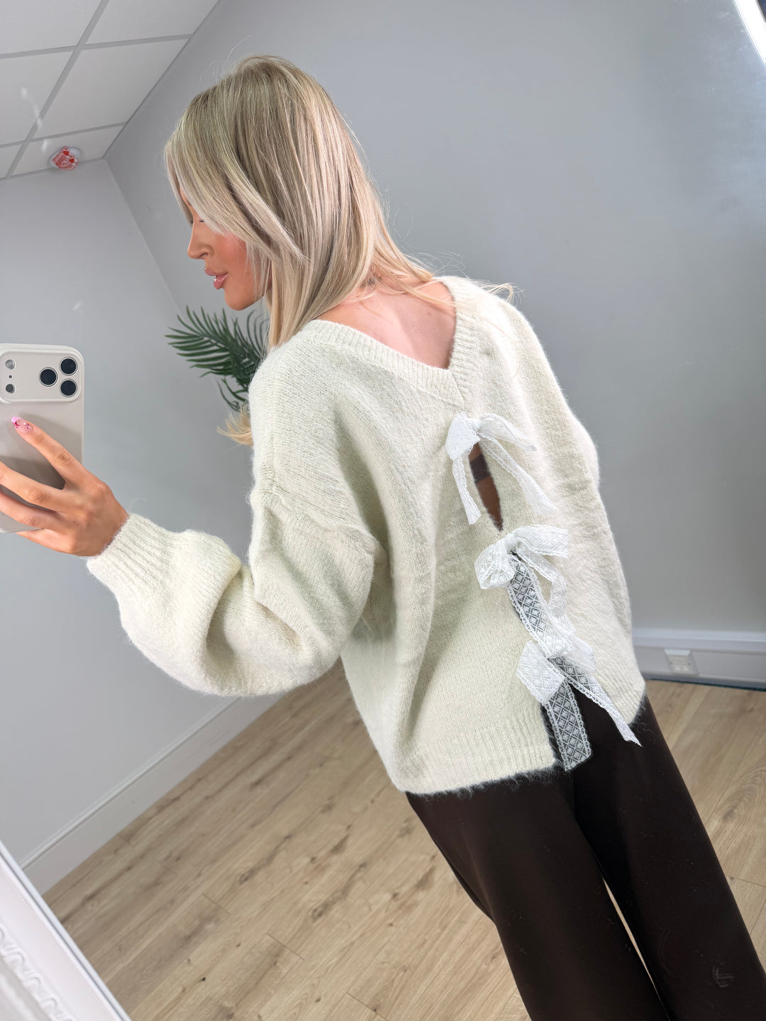 Lace Bow Back Jumper - Cream