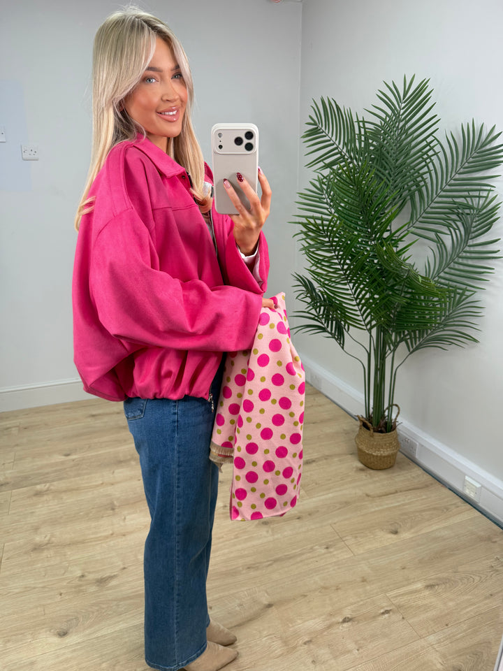 Brianna Suede Bomber - Pink