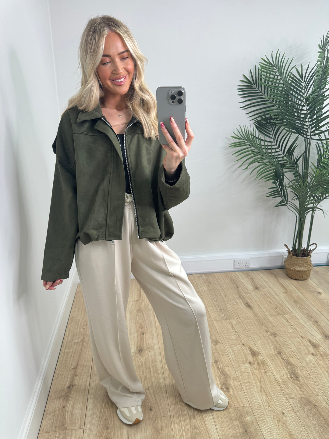 Brianna Suede Bomber - Khaki