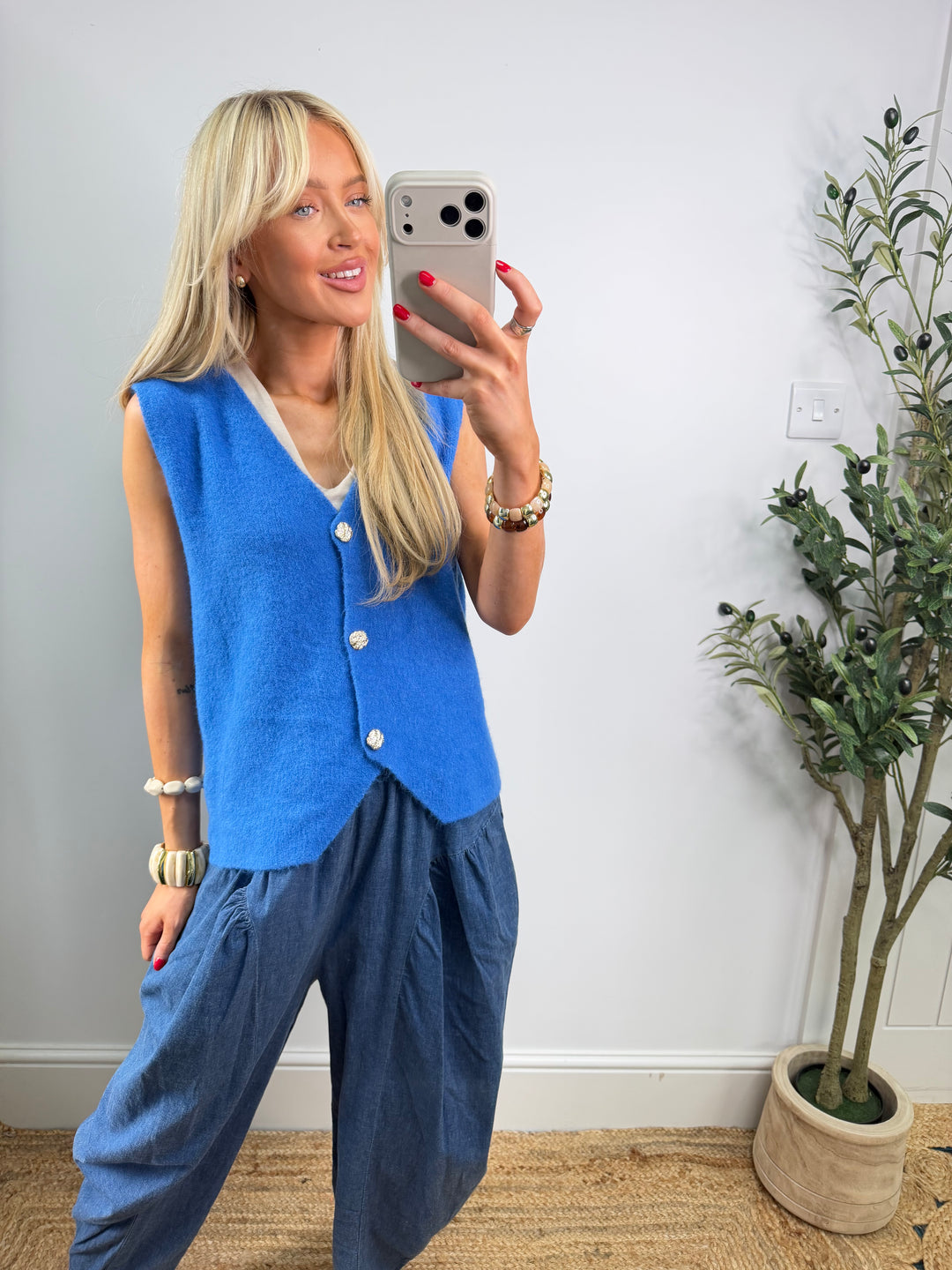 Kara Button Top - Cornflower