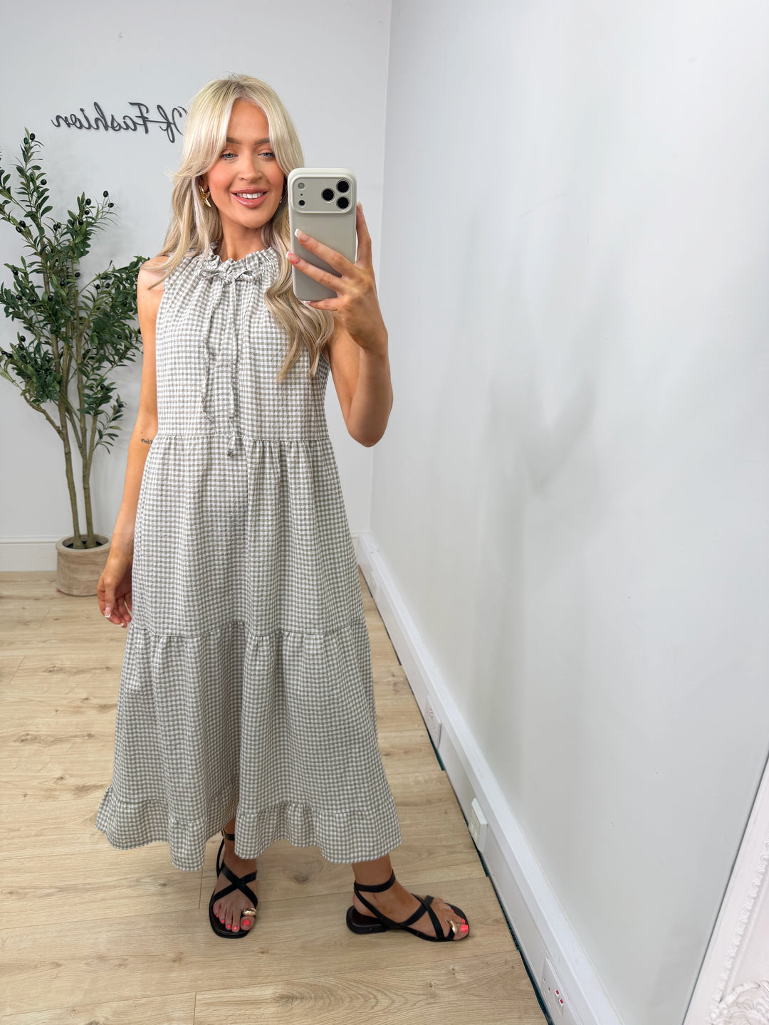 Eliza Gingham Dress - Mocha