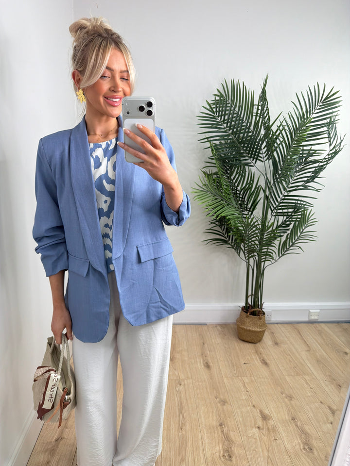 Ruched Blazer - Denim