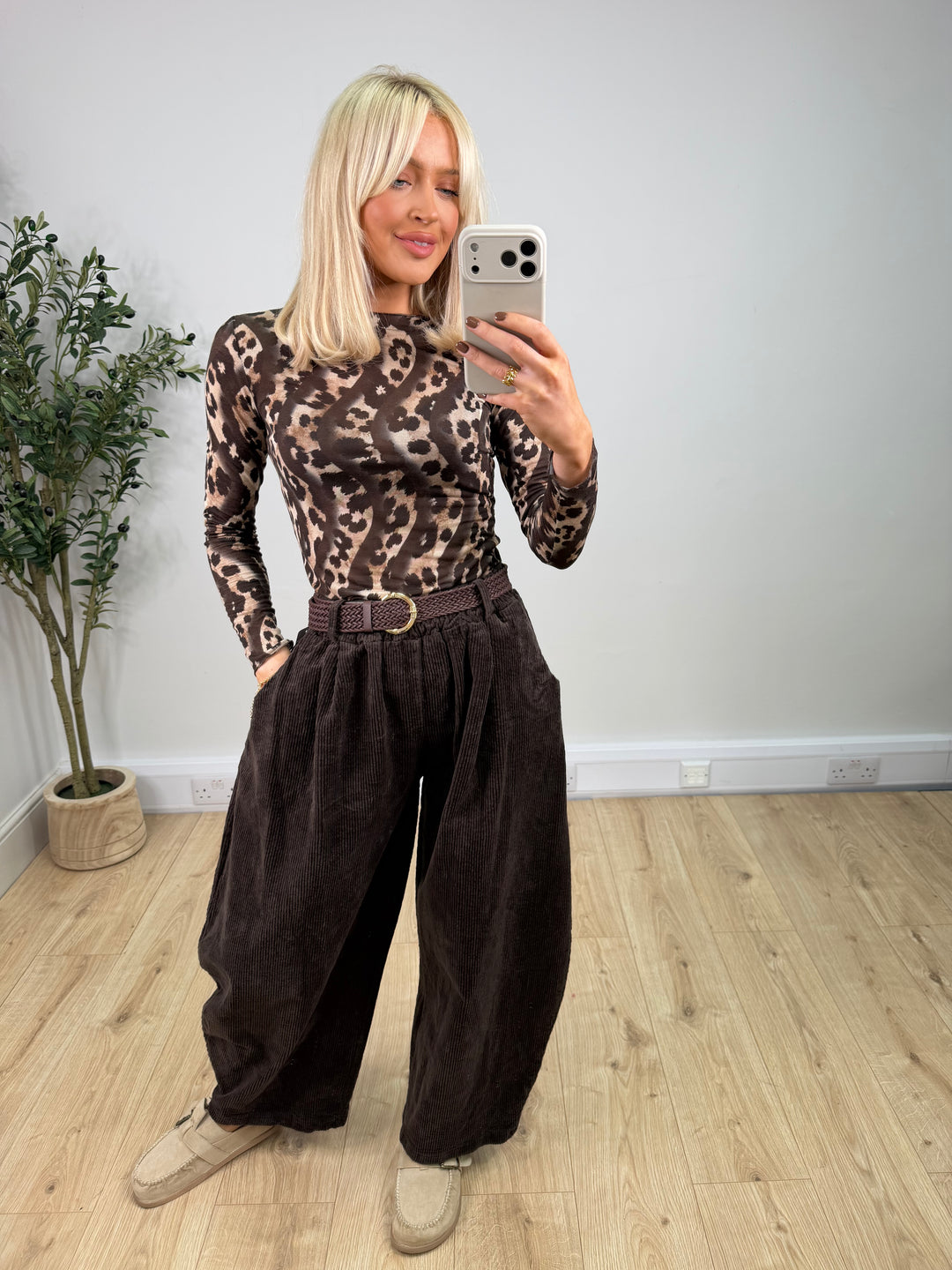 Cashmere Blend Top - Swirl Leopard Chocolate