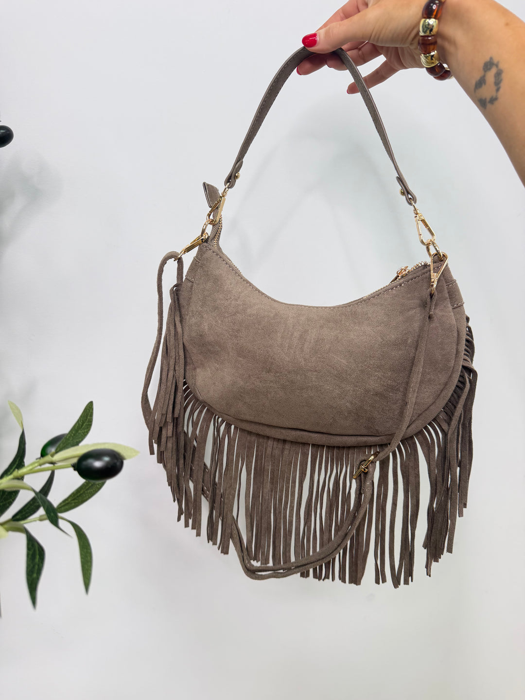 Faux Seude Tassel Bag - Mocha