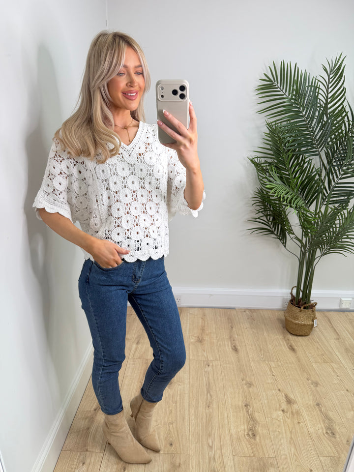 Lydia Crochet Top - White