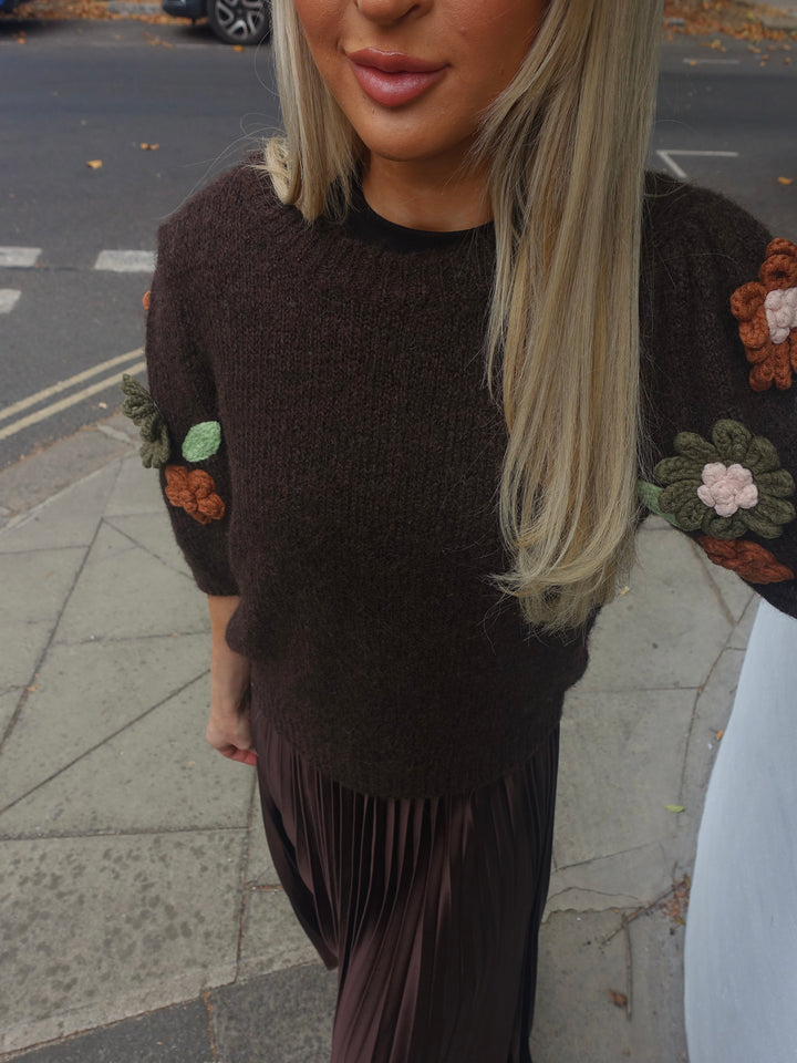 Ebony Floral Knit - Chocolate