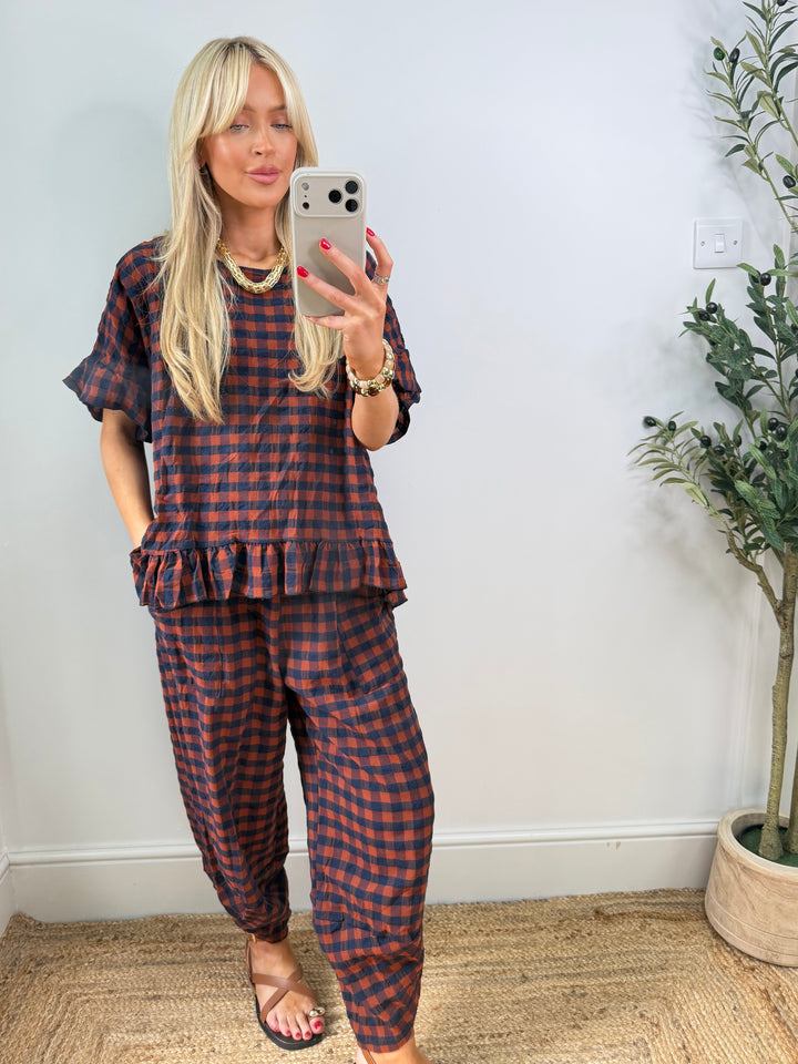 Delane Gingham Ruffle Top - S2