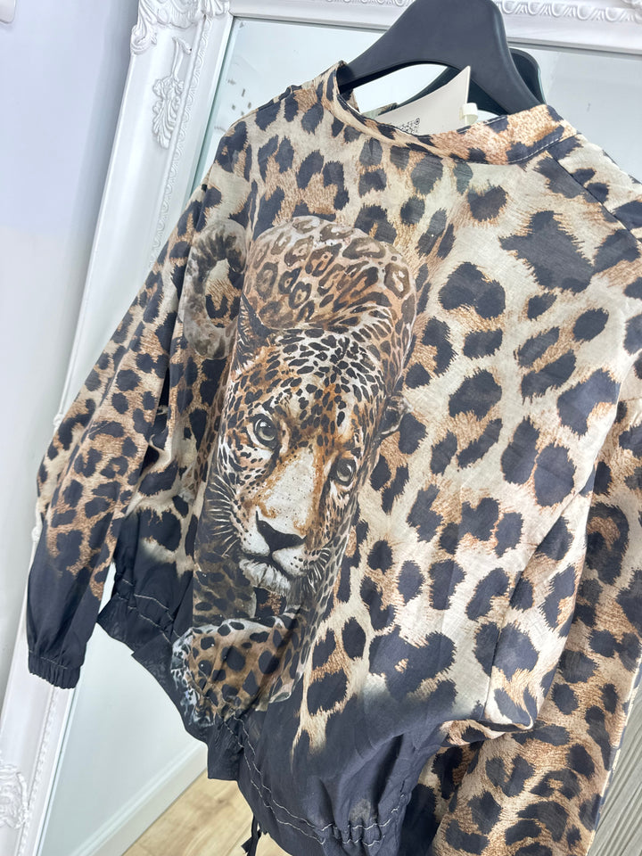 Jade Leopard Bomber - Black