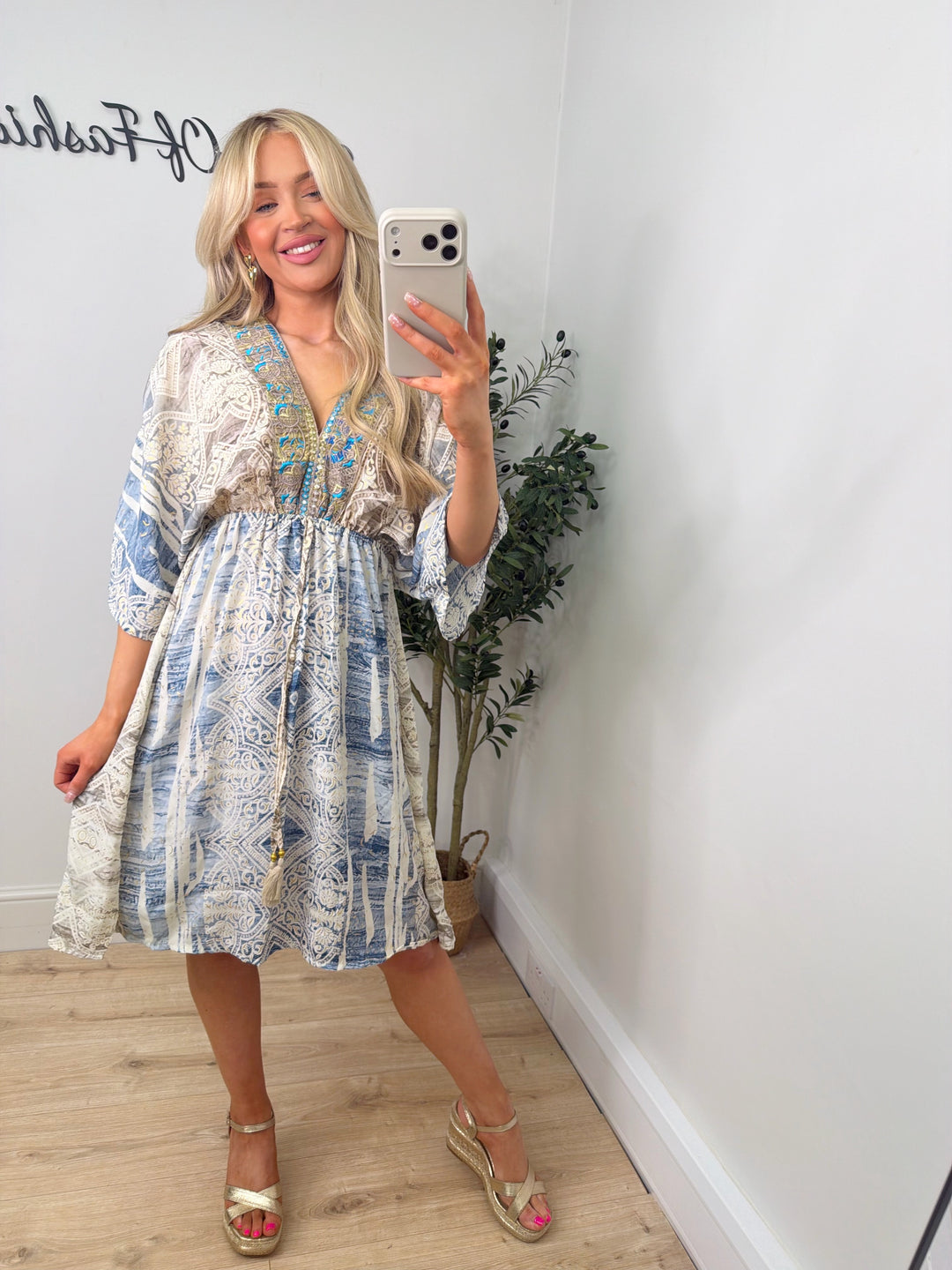 Mia Boho Midi - Blue & Beige