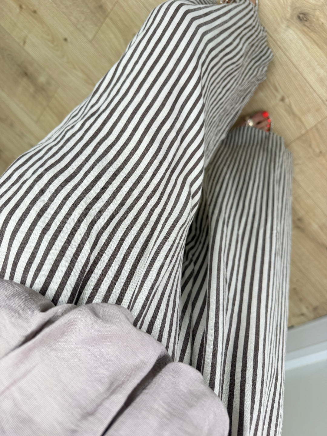 Nova Linen Pinstripe Trousers - Chocolate