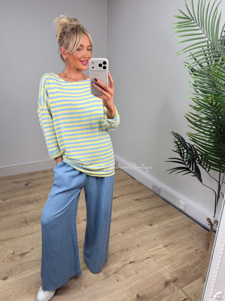 Eliana Stripe Sweatshirt - Baby Blue & Lemon