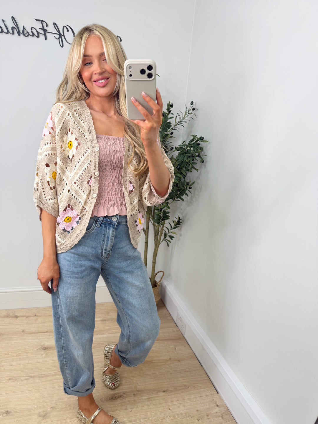 Flower Patch Cardigan - Beige