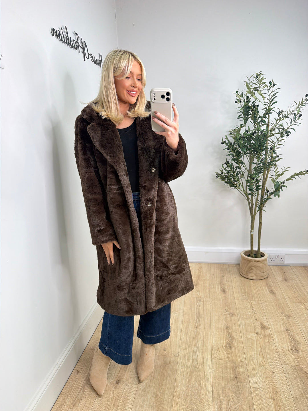 Josie Faux Fur Coat - Chocolate
