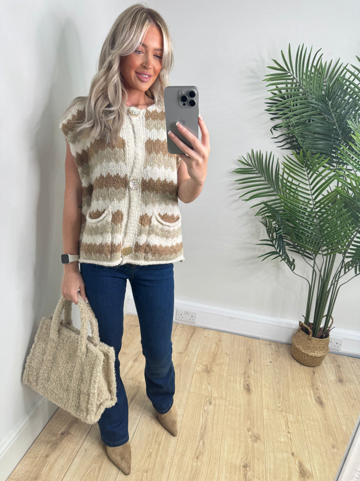 Lena Gold Button Tank - Beige