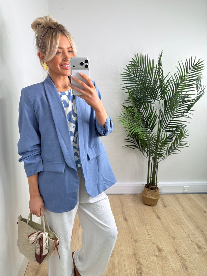 Ruched Blazer - Denim