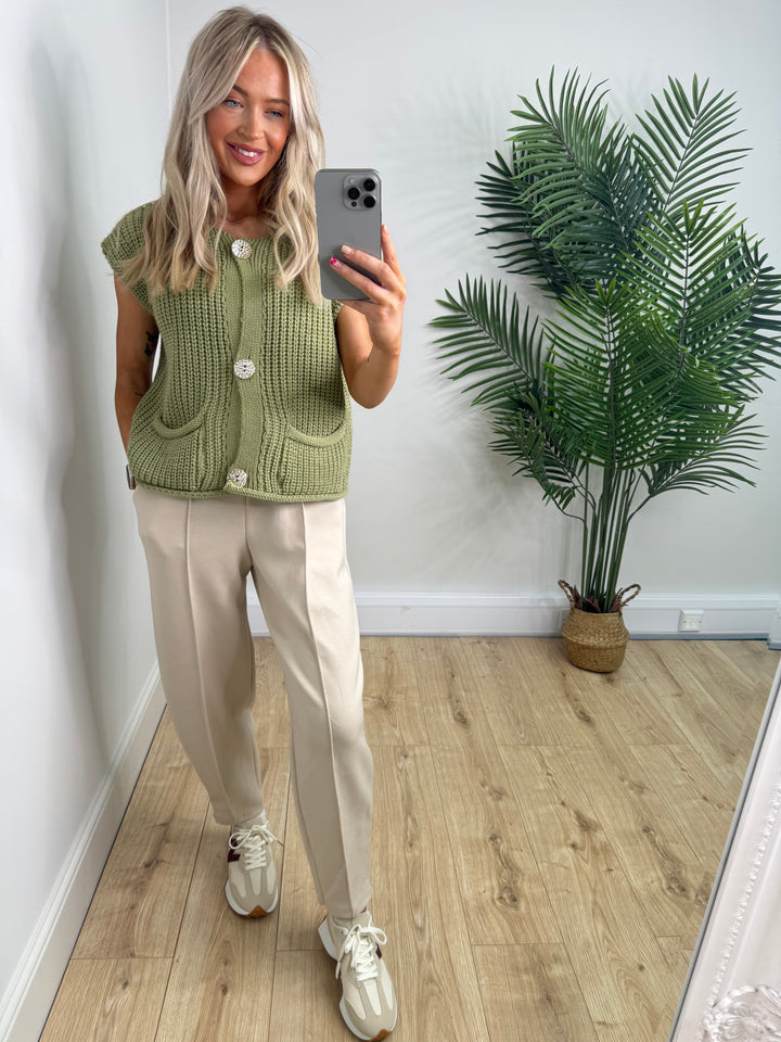 Fern Gold Button Tank - Pistachio Green