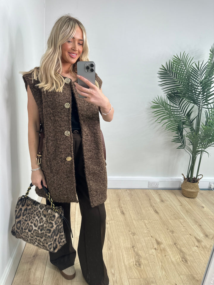 Kellie Belted Waistcoat - Chocolate
