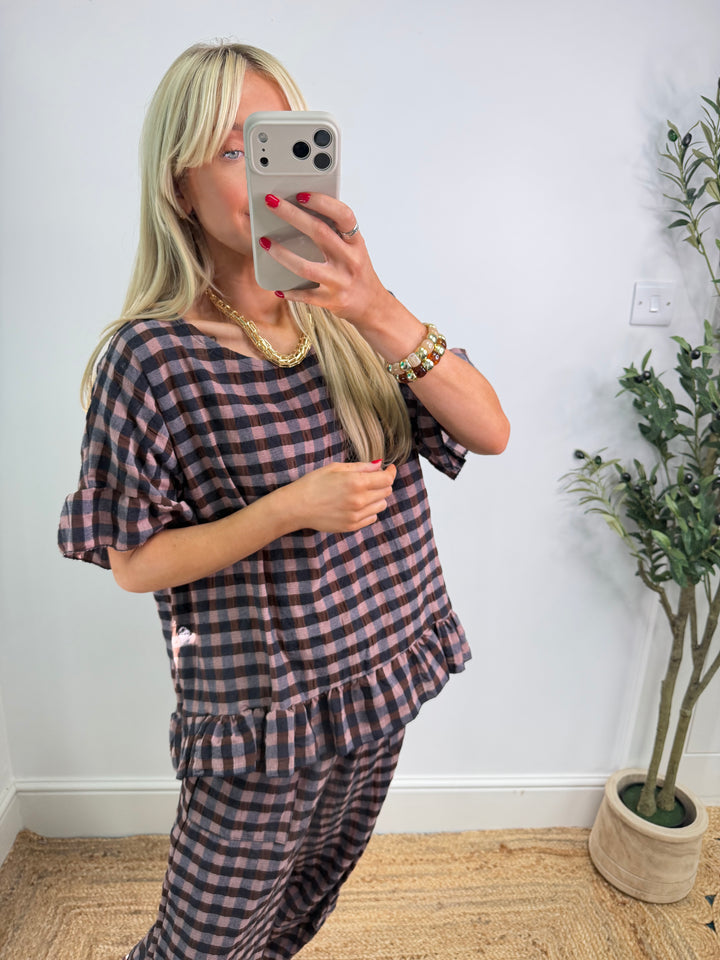 Delane Gingham Ruffle Top - S1
