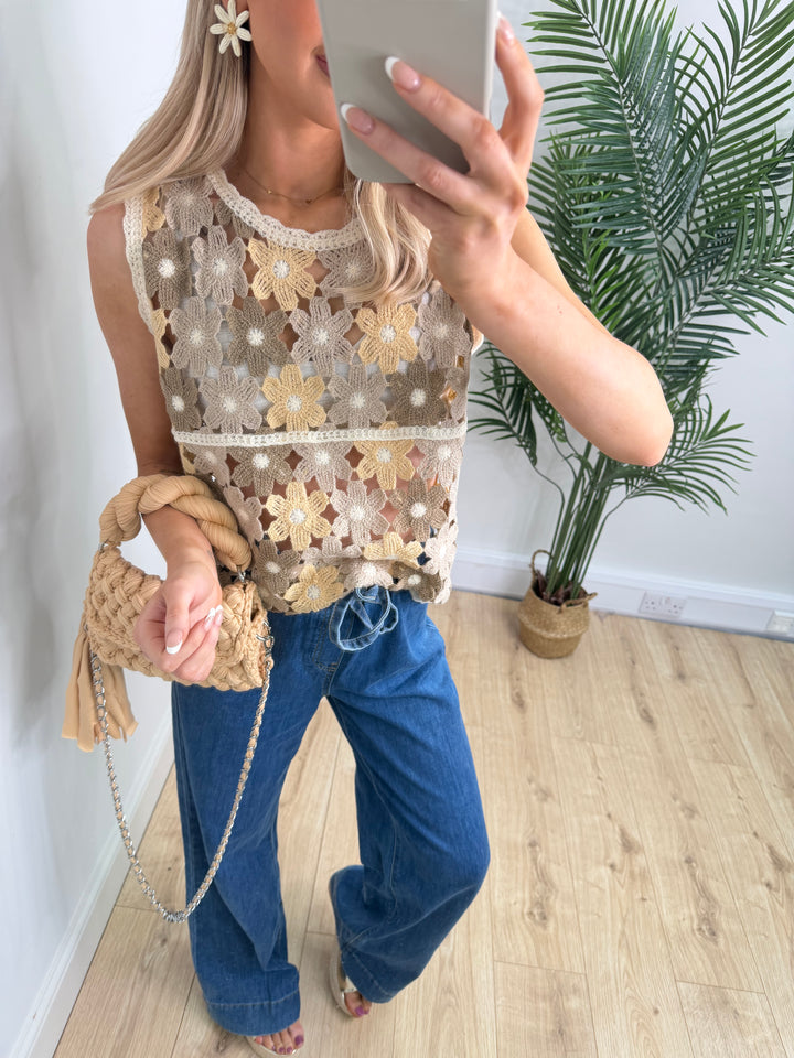 Flower Tank - Mocha & Camel